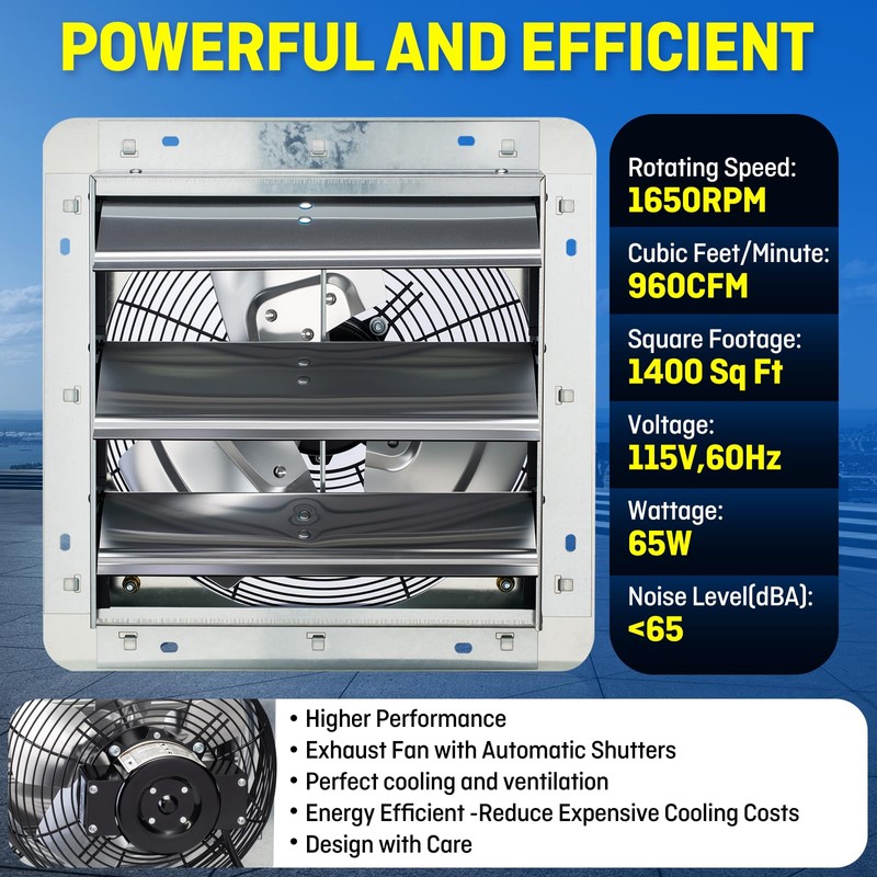 iLiving 12" Wall Mounted Shutter Exhaust Fan, Automatic Shutter, with