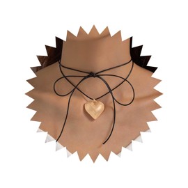 Atentuyi Boho Gothic Large Heart Pendant Necklace Gold Long Leather Necklace Wrap Bow Choker Turkish Glass Black Rope Chain Big Love Heart Necklace Jewelry for Women and Girls