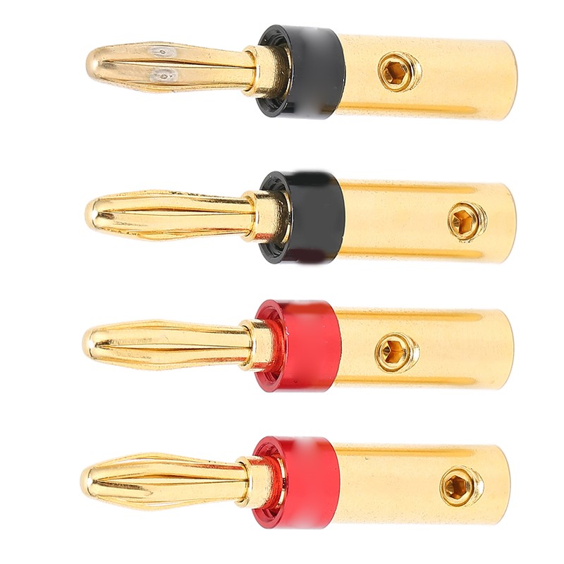 Preffair 4pcs Speaker Banana Plugs 24K Gold Plated Dual Screws