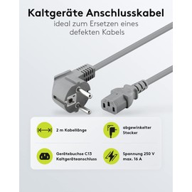 Power cable bulk R/A CEE 7/7 plug > IEC 320-C13 NK 101 G-200 2m GREY