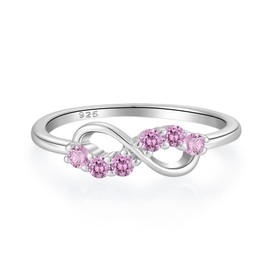 YIFSIY Infinity Promise Rings for Her 925 Sterling Silver Bridal Wedding Bands Pink Tourmaline Friendship Jewelry for Women Size 10