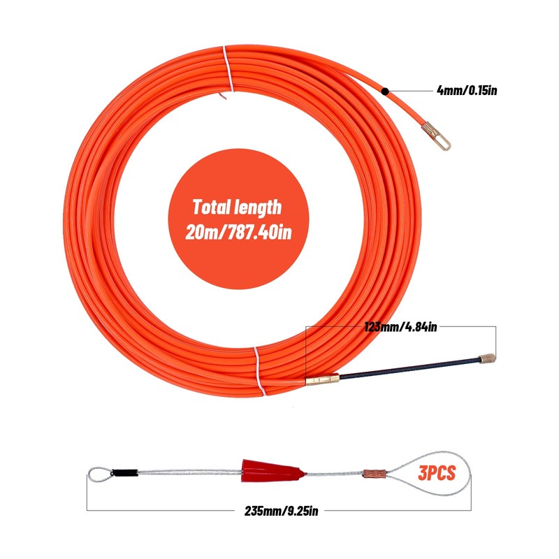 RUNYU 20 m Cable Retractor, φ4 mm Retractable Spiral Pull