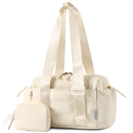 SKYSPER Small Gym Bag for Women, Mini Duffle Bag with Wet Compartment, Lightweight Gym Tote Bag for Workout, Sport, Travel, Cute & Compact and Coin Wallet for Girl（Beige）