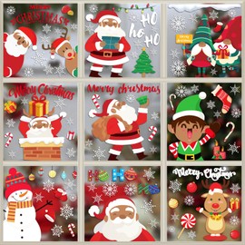 Black Santa Claus Window Clings African American Christmas Window Clings Christmas Window Decals for Glass Window Xmas Holiday Home Office School Decorations