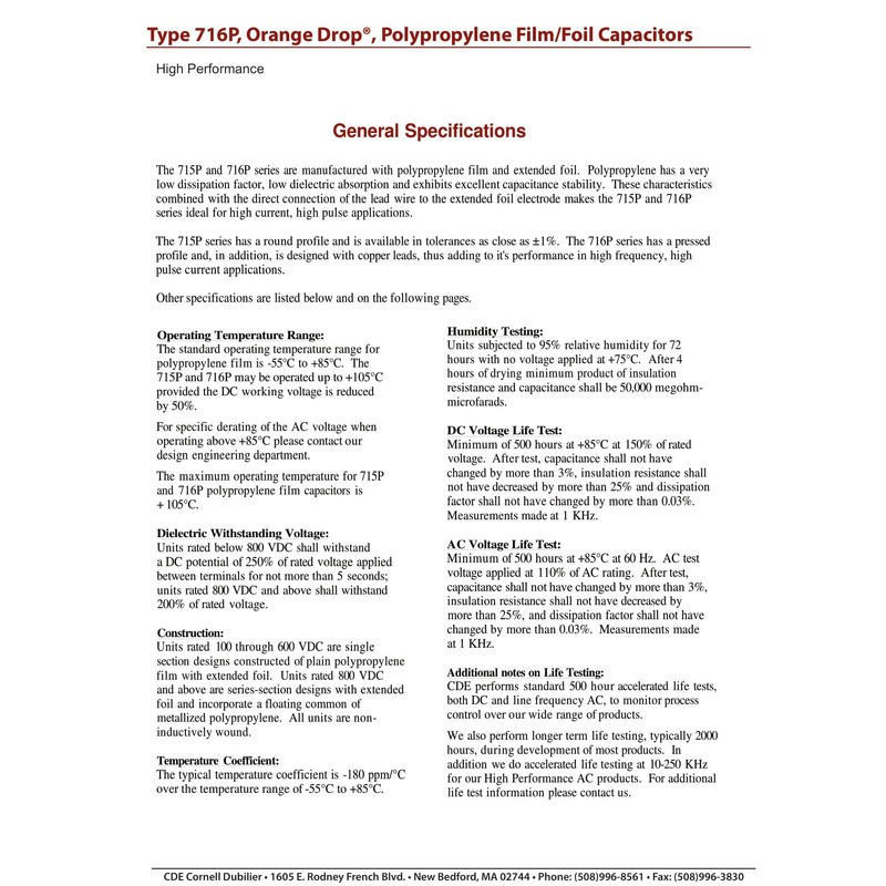 Orange Drop Guitar Tone Capacitor | .022uF 400V | 716P