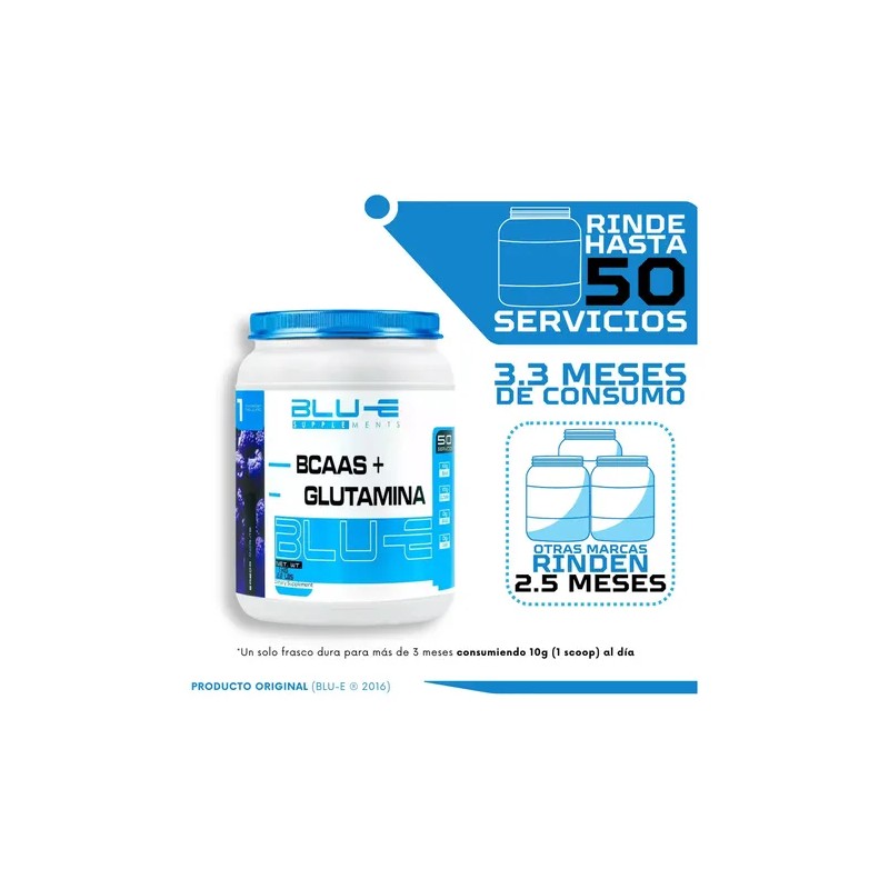 Blu-e Supplements BCAA'S + Glutamin Fórmula 0% Carbohidratos y Grasas