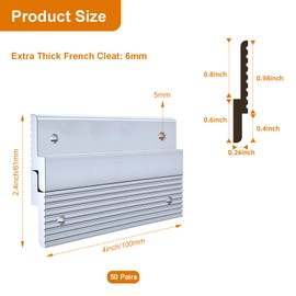 Apragaz 4 inch French Cleat, Heavy Duty Hanging Picture and Mirror Hanger, Keep Level, Aluminum, Holds 50 lbs. per Pair,50 Pair