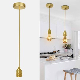 YNDD Mini Pendant Light Cord Kit, Industrial Retro Gold Pendant Light, 3.94ft Adjustable Woven Hanging Light Cord, Vintage Lamp Holder Fixture E26 Lamp Socket for Kitchen Farmhouse, Bulb Not Included
