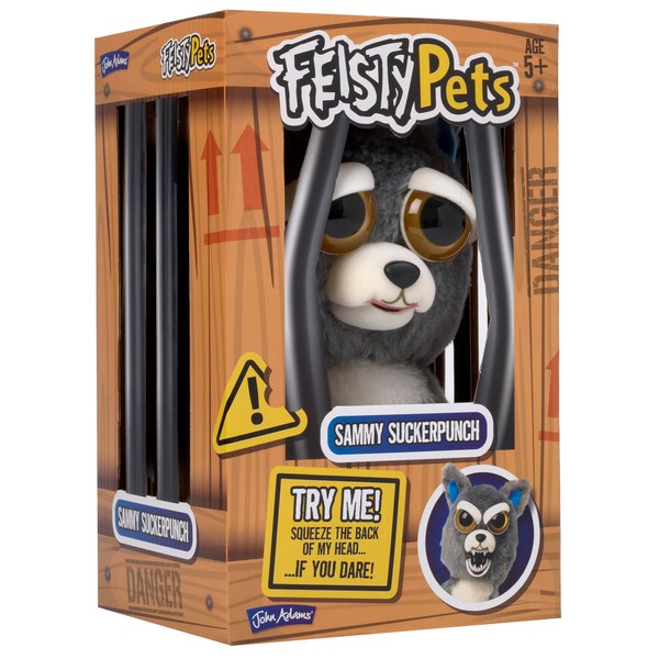 John Adams | Feisty Pets: 8" Sammy Suckerpunch: Squeeze the back of my head… if you dare! | Interactive Plush | Giftable prank toys | Ages 6+