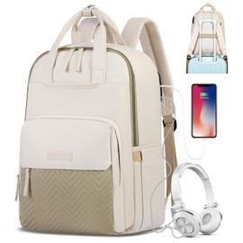 RAINSMORE Laptop Backpack for Women 15.6 Inch Waterproof Work Travel Backpacks for Women Large Quilted College Bookbag with USB Charging Hole Anti-theft Casual Computer Bags for Teacher Nurse