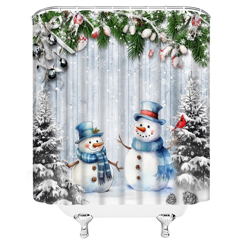 NYCCSM Christmas Shower Curtain Winter Retro Cute Snowman Snow Holiday