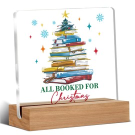 Book Lovers Gifts, Christmas Gifts for Men, Women, Christmas Book Tree Acrylic Sign, Christmas Gift Ideas, Christmas Desk Decor 4 x 4 Inches