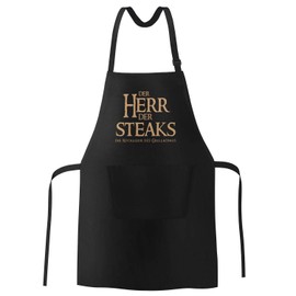MoonWorks Barbecue Apron for Men with Saying "The Lord of the Steaks" the Return of the Grill King Black One Size, lord of steaks black