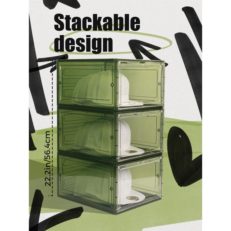 SCAVATA 6 Pack Hat Organizer Box, Stackable Clear Baseball Caps