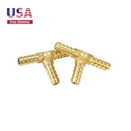 sashow 5/32" Brass ID Hose Barb Tee 3 Way Union Pipe Fitting for Water/Fuel/Air 2pcs