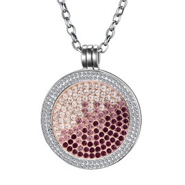 Morella 70cm Ladies Necklace and Zirconia Coin Holder Attachment with 33mm Coin Pink-Silver in Jewellery Pouch