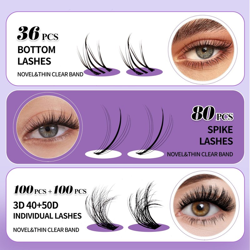 Lash Clusters With Bottom Lashes 40/50D C/D Curl 12-18mm Multi-types