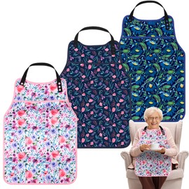 Pedobi 3 Pcs Adult Bibs for Women, Reusable Adult Bibs for Eating with Top Pocket Crumb Catcher, Waterproof Washable Dining Clothing Protector, Gifts for Women/Mom