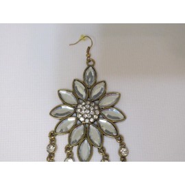 Cg Fashion Earrings Clear Color With Crystal Stone Stud And 5 Droppings For Women.