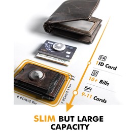 iwantit Front Pocket Wallet for Men: Slim with Detachable Money Clip Airtag Holder ID Window - RFID Blocking for Cards Cash Safe - Pop Up Bifold Wallet for Father, Husband, Friends (Dark Brown)