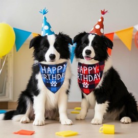 baotongle 2pcs Happy Birthday Dog Bandana Polyester for Medium Large Dogs Single Side Happy Birthday Plaid Pattern for Dog Pet Gift Birthday
