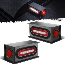 Partsam 2Pcs Steel Trailer RV Light Boxes Housing Kit w/ 6" Oval Led Trailer Tail Lights Red/White & 2" Red Led Round Side Marker and Clearance Lights 4LED w/ Grommets and wire connectors