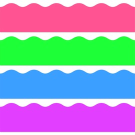 Whaline 69Ft Neon Color Bulletin Board Border Pink Green Blue Purple Self-Adhesive Trim Border for Classroom Office Party Decoration