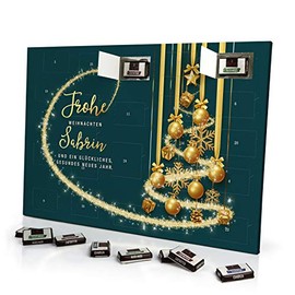 printplanet Adventskalender mit Namen Sabrin - gefüllt mit Schokoladen-Füllung - personalisiert mit Namens-Motiv Frohe Weihnachten - Grün - Schoko-Kalender, Weihnachtskalender