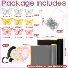 Qilery 243 Pcs Flower Bouquet Wrapping Paper Waterproof Floral Wrapping Paper Florist Supplies with Butterfly Decoration Crowns Ribbons Bouquet Pin Glue for DIY Craft (Stylish Color)