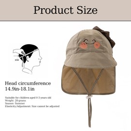 AYNKH Bebe Muslin Peaked Cap Sun Hat with Neck and Ear Protection, UV Protection (UPF 50+), Unisex, for Infants and Toddlers, 38-46 cm Head Circumference (Dinosaur)