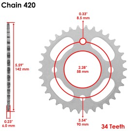 Caltric Front Rear Drive Chain Sprocket for Honda Grom 125 2014-2020 23801-K26-900