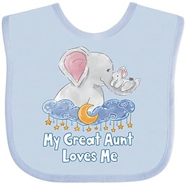 inktastic My Great Aunt Loves Me Cute Elephants Clouds Moon and Stars Baby Bib Light Blue 3c249