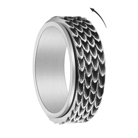 FASHGOOD Dragon Scale Anxiety Ring for Men,Titanium Steel Ring,Snake Dragon Scales Spinner Rings,8MM Wide Fidget Ring Silver Mens Ring Size 8