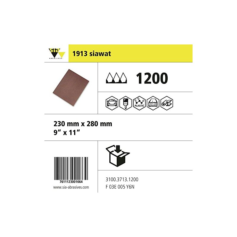 SIA Abrasives 3100.3713.1200 Series 1913 siawat Standard Coated Abrasive Sheet,