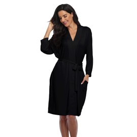 Super Shopping-zone Women's Soft Kimono Robes Short Lightweight Soft Knit Robe Modal Bathrobe Sleepwear, Black