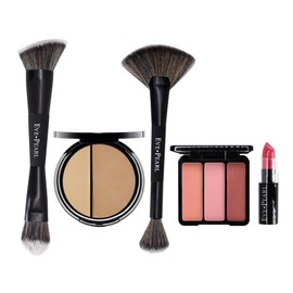 EVE PEARL 5 Pcs Set of Full Coverage Face, Cheek And Lip Collection Skin Care Makeup Complete Set of Foundation Blush Lipstick with Professional Brushes (Medium)
