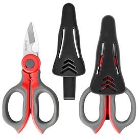 Asdirne - Juego de 2 tijeras para electricista, cuchillas afiladas de acero inoxidable resistentes y agarre de goma suave, tijeras para electricistas con cubierta protectora, 6.1 pulgadas (gris/rojo)