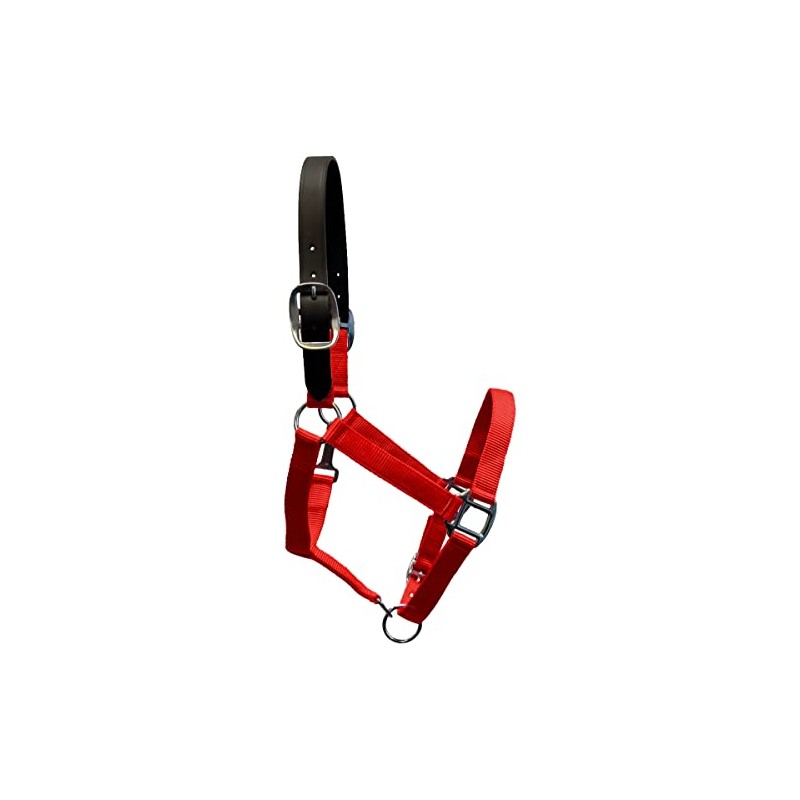 Equitem Break Away Adjustable Leather Cob Nylon Halter (Red)