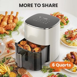 Sweetcrispy 6QT Air Fryer with Window, Square Airfryer Oven 12-in-1 for Family, 400°F Rapid Air Crispy Technology, Roast Bake Dehydrate, Nonstick & Easy-Clean Basket, White