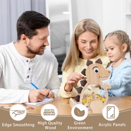 Extra Large Wooden Dinosaur Piggy Bank, Cute Money Bank for Boys and Girls, Unbreakable Wood Coin Bank with Acrylic Plexiglass, Money Jar for Kids Toddler Birthday Gifts Decor