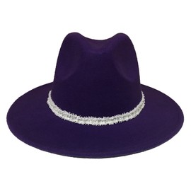 B-HOT Wide Brim Fedora Hat for Women Men's Felt Panama Cap Beach Sun Hat with Removable Band Purple