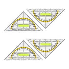 qingmeng Set Square with Handle, Set of 4 Small Flexible Set Square Plastic 14 cm Ruler Geo Triangle School 2 Functions Geometry Triangle for Students Technical Drawing