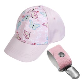 ZBHDEYG 1 x children's baseball cap, 1 x hat clip, girls' ponytail hat, sun hat with wide brim, adjustable hat with buckle at the back, peaked cap with butterfly print, pink
