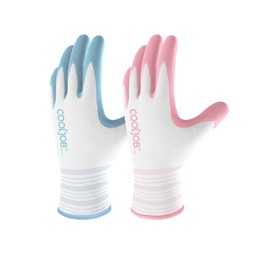 COOLJOB Gardening Gloves for Women, 2 Pairs Superior Grip Work Gloves, Breathable Gardening Glove, Gardening Gift, Medium Size Fits Most, Sakura Pink & Light Blue