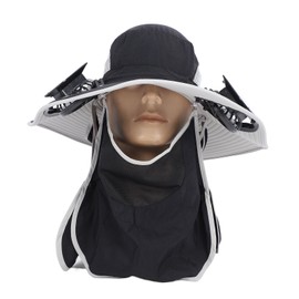 Wide Brim Solar Fan Hat Outdoor Fishing Sunscreen Quick Drying Solar USB Charging Black