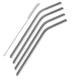 EKIND Stainless Steel Reusable Bent Drinking Straws and Cleaning Brush Set (Set of 4)