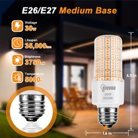 RIUVAO LED Corn Light Bulb 300w Equivalent 3750Lumen 3000K Cool Daylight White 30W E26/E27 Base Ceiling Fan Led Light Bulb for Home Garage Warehouse Indoor Outdoor Led Corn Bulb Pack of 3