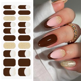 JMEOWIO Nagelfolie UV Härtend Weinrot Gold French Tip UV Gel Nail Strips Nagelsticker Nagelaufkleber Nail Art Dekoration Nageldesign Zubehör