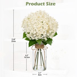 Arborus Artificial Hydrangea Flowers in Glass Vase with Faux Water, 13.8" Fake Cream Hydrangeas Arrangement Centerpiece for Home Café Kitchen Bathroom Decoration