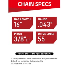 MRFARZ 16 Inch Chainsaw Chains 3/8" LP Pitch .043" Gauge 55 Drive Links R55 (2 Chains)